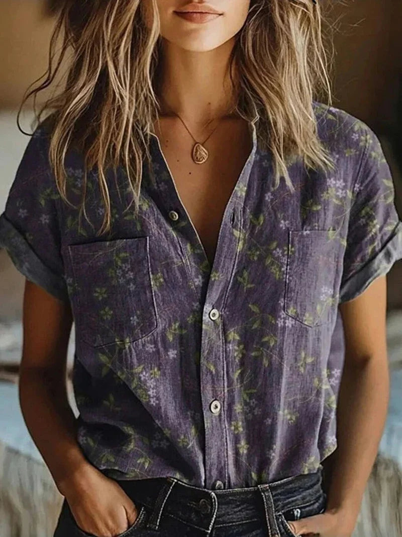 Kaia Women's Floral Blouse | Bohemian, Long Sleeve, Button