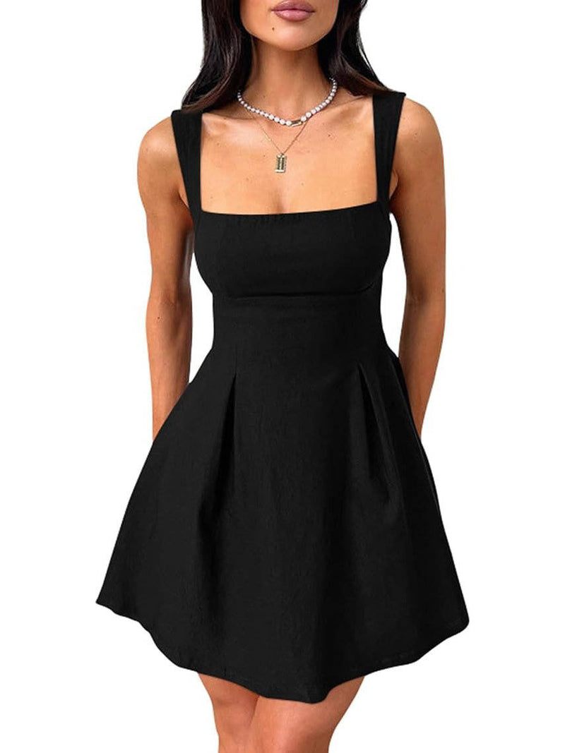 Tamsin Women's Adjustable Mini Dress | Bow, A-line, Square Neck