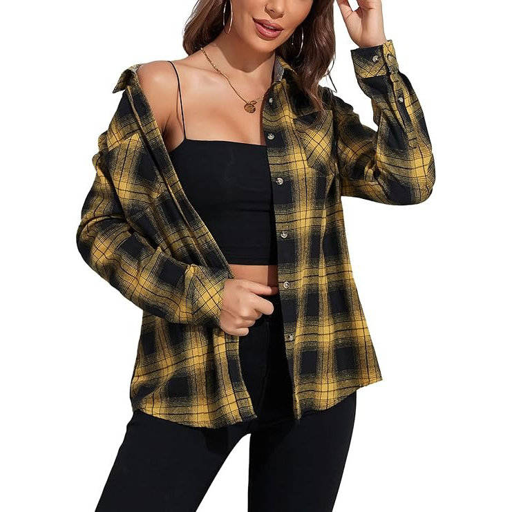 Verity Women's Plaid Blouse | Loose Fit, Long Sleeve, Button