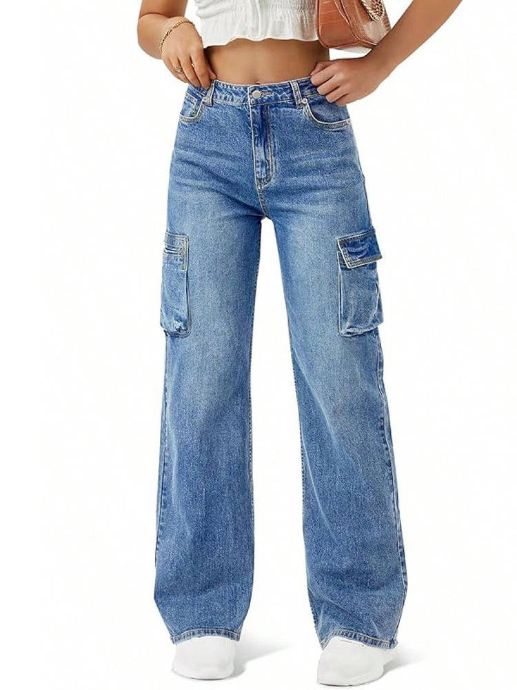 Vienna Women's Wide Leg Cargo Pants | High-waisted, Denim