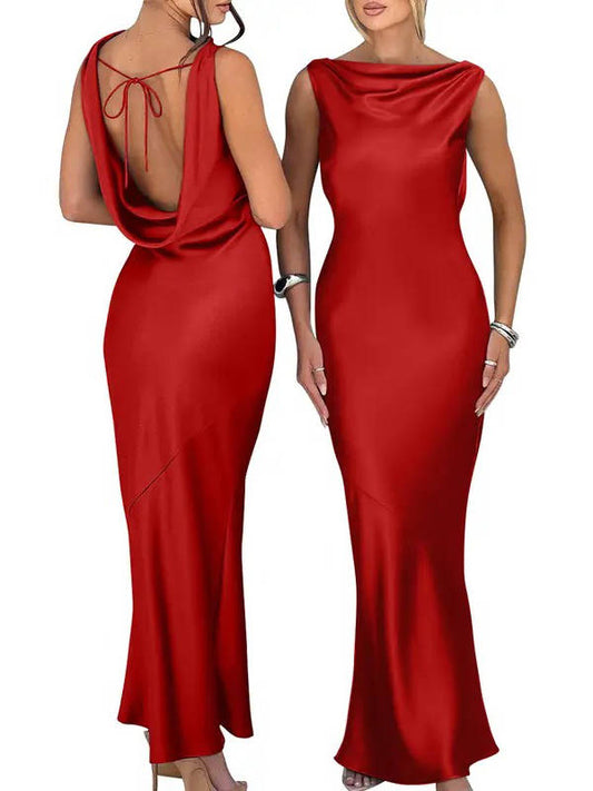 Thea Women's Satin Maxi Dress - front view