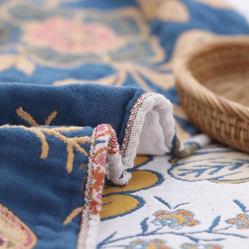 Rustic Artistic Flora Cotton Blanket