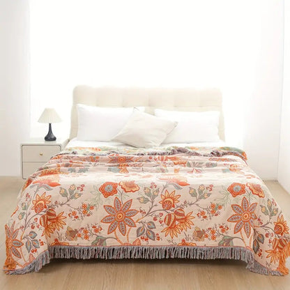 Rustic Floral Boho Cotton Blanket