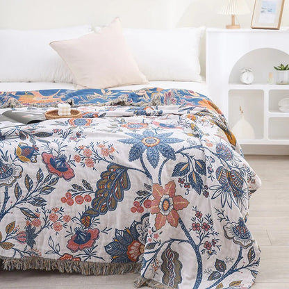 Rustic Artistic Flora Cotton Blanket