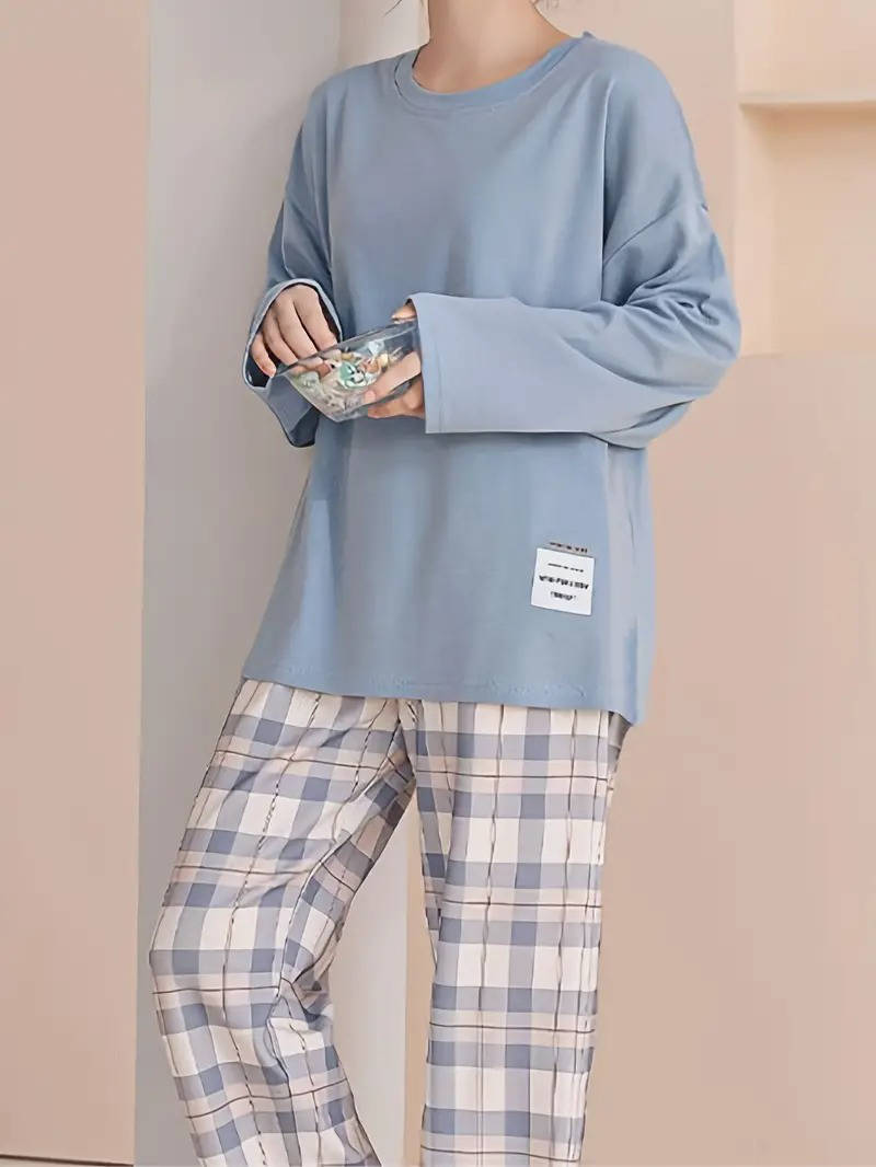 Mabel Women's Plaid Pyjama Set | Blue, Pink