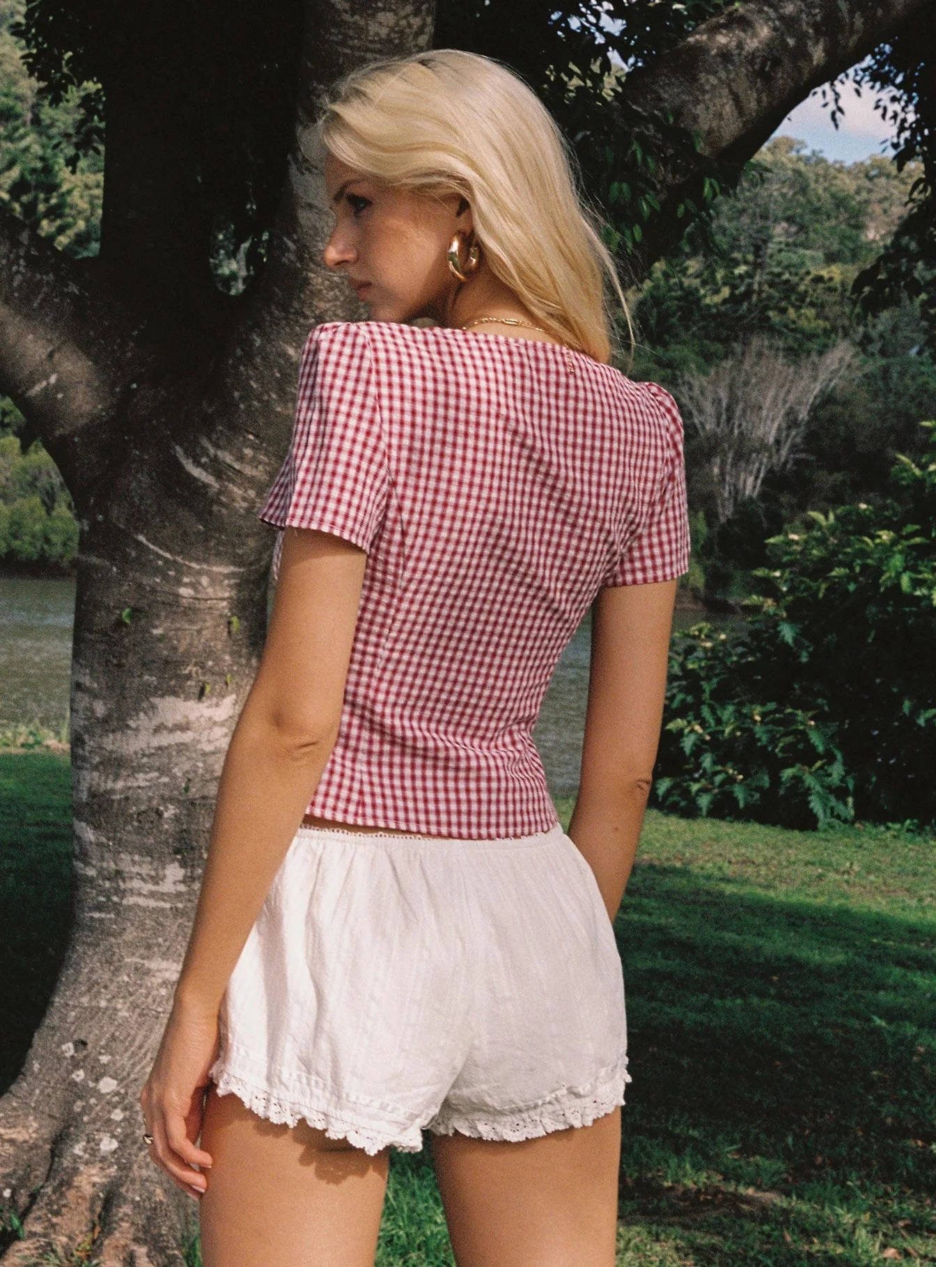 Clara Women's Plaid Blouse - back view