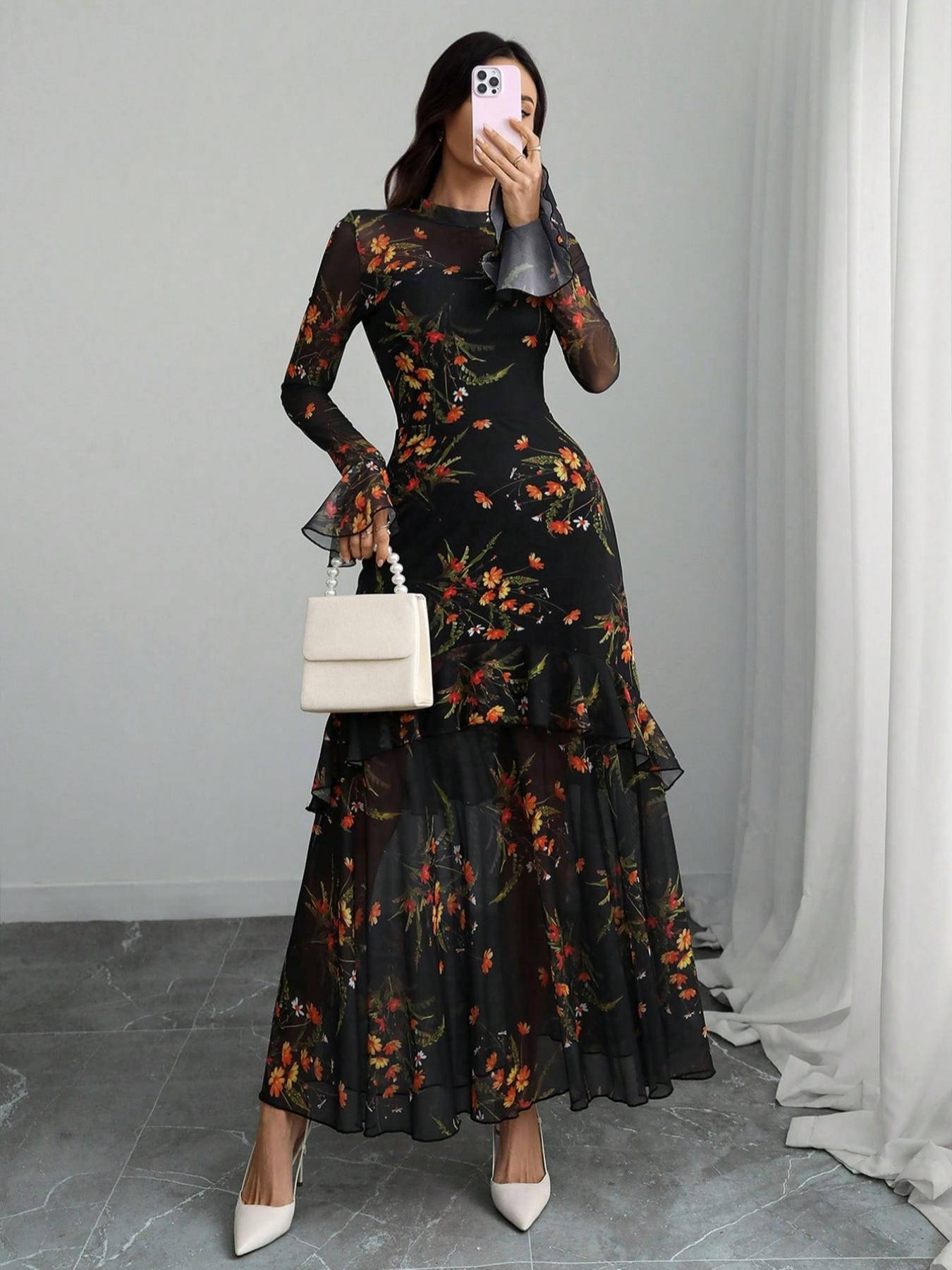 Ines Women's Ruffled Maxi Dress - back view