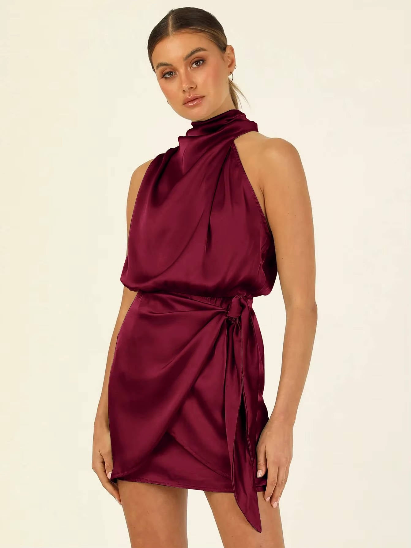 Maya Women's Satin Mini Dress - full-length view