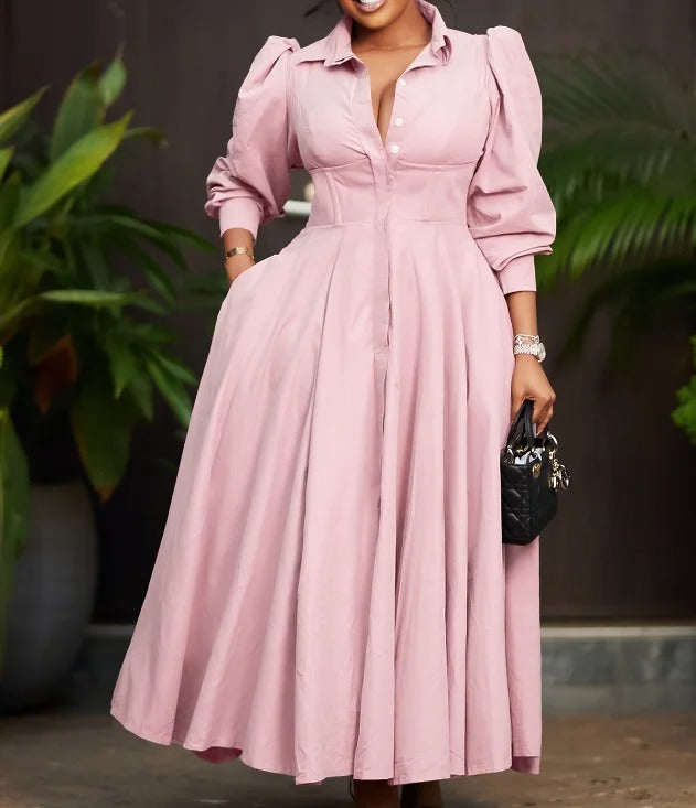 Lila Women's Dress | Long Sleeve, Button