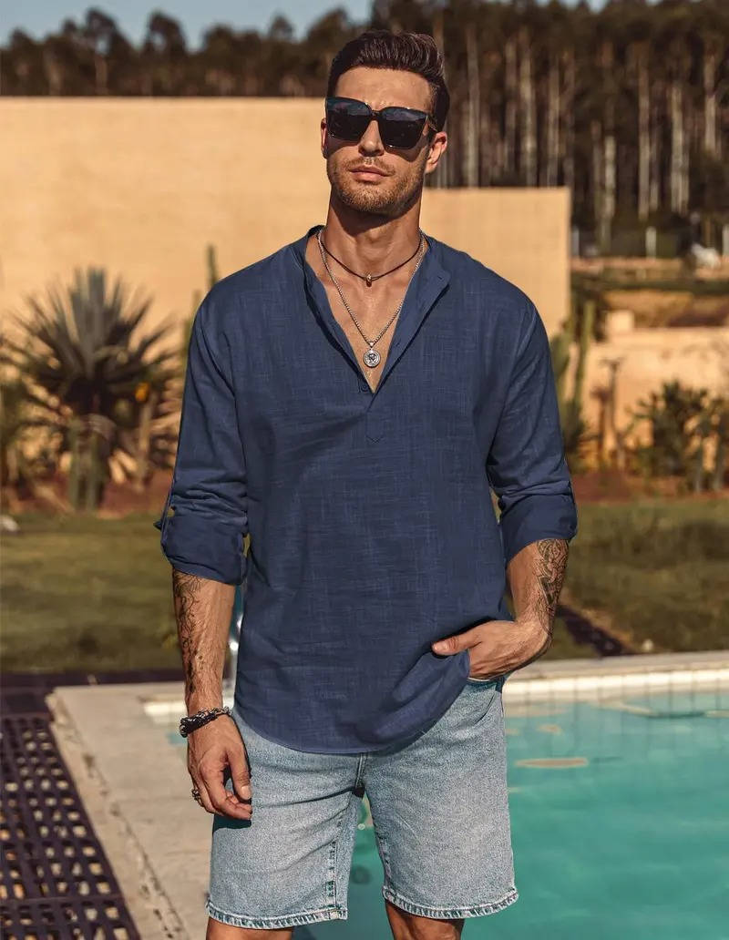 Hollis Men's Linen Shirt | Relaxed Fit, Cotton, Long Sleeve