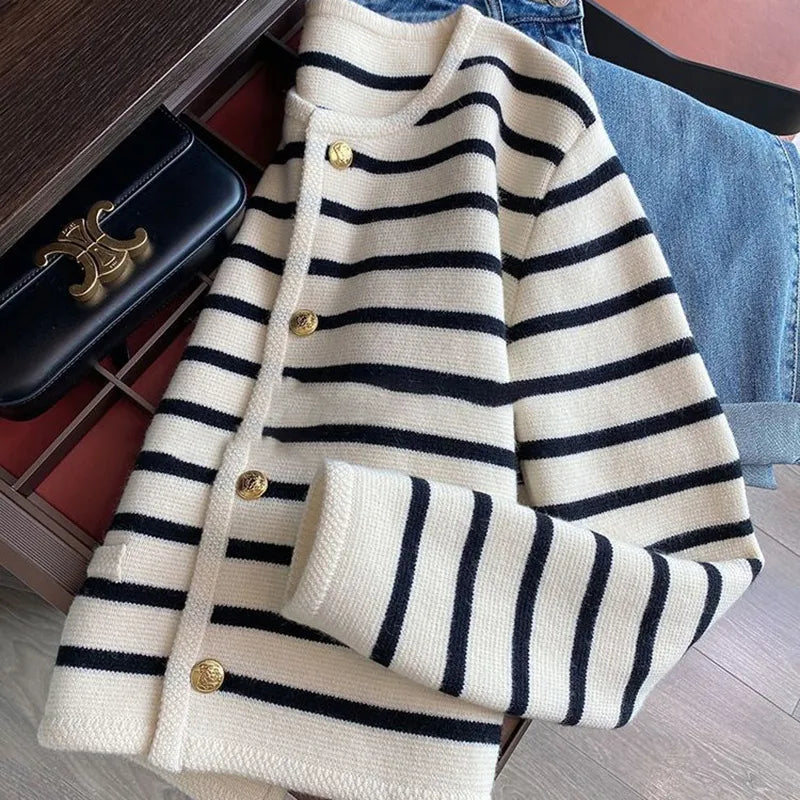 Delphine Women's Striped Cardigan - front view