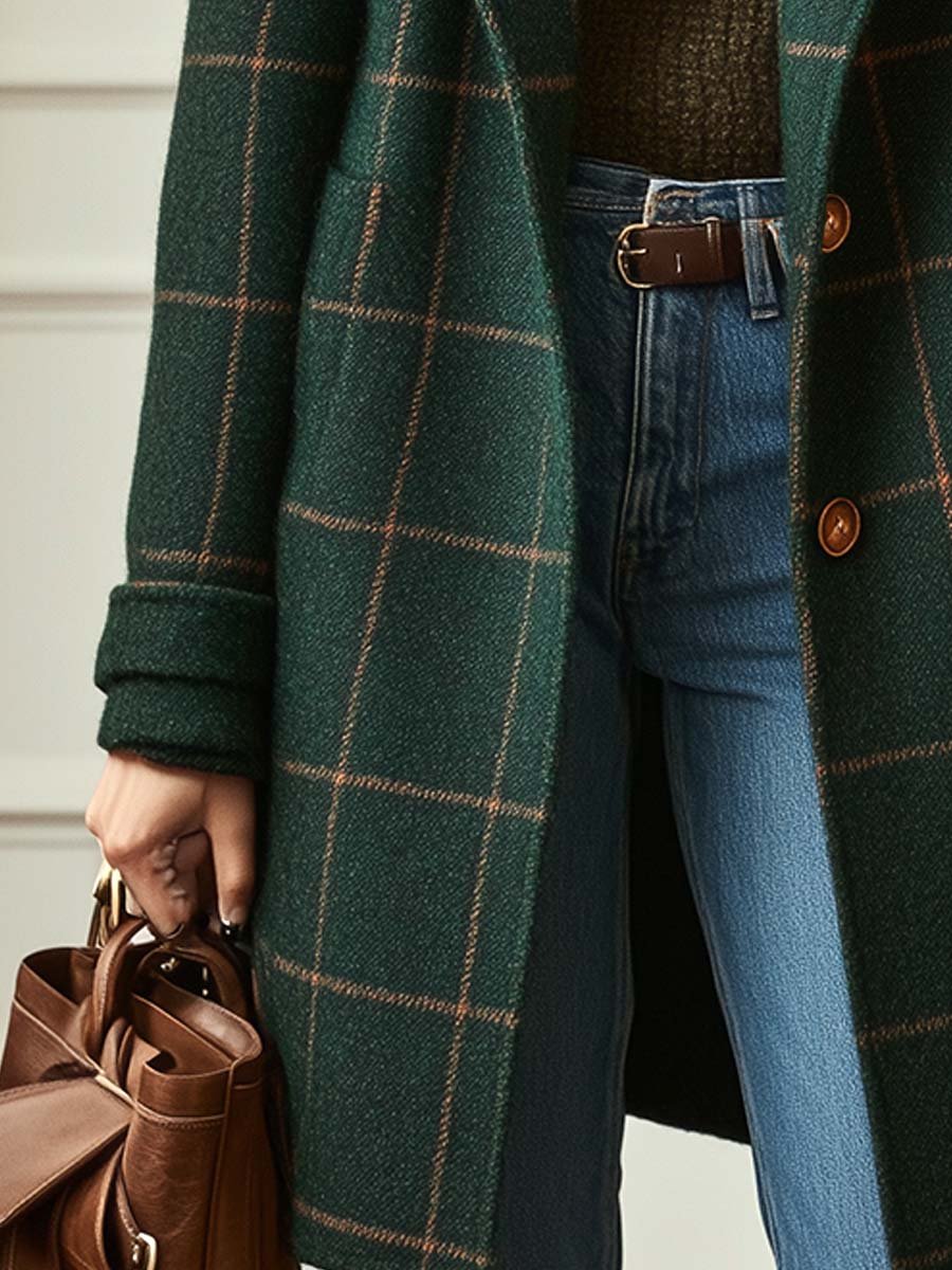 Winona Women's Plaid Coat - fabric and finish detail
