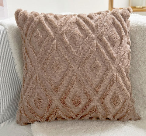 3D Diamond Cotton-Linen Cushion Cover | Textured Weave, Hidden Zip