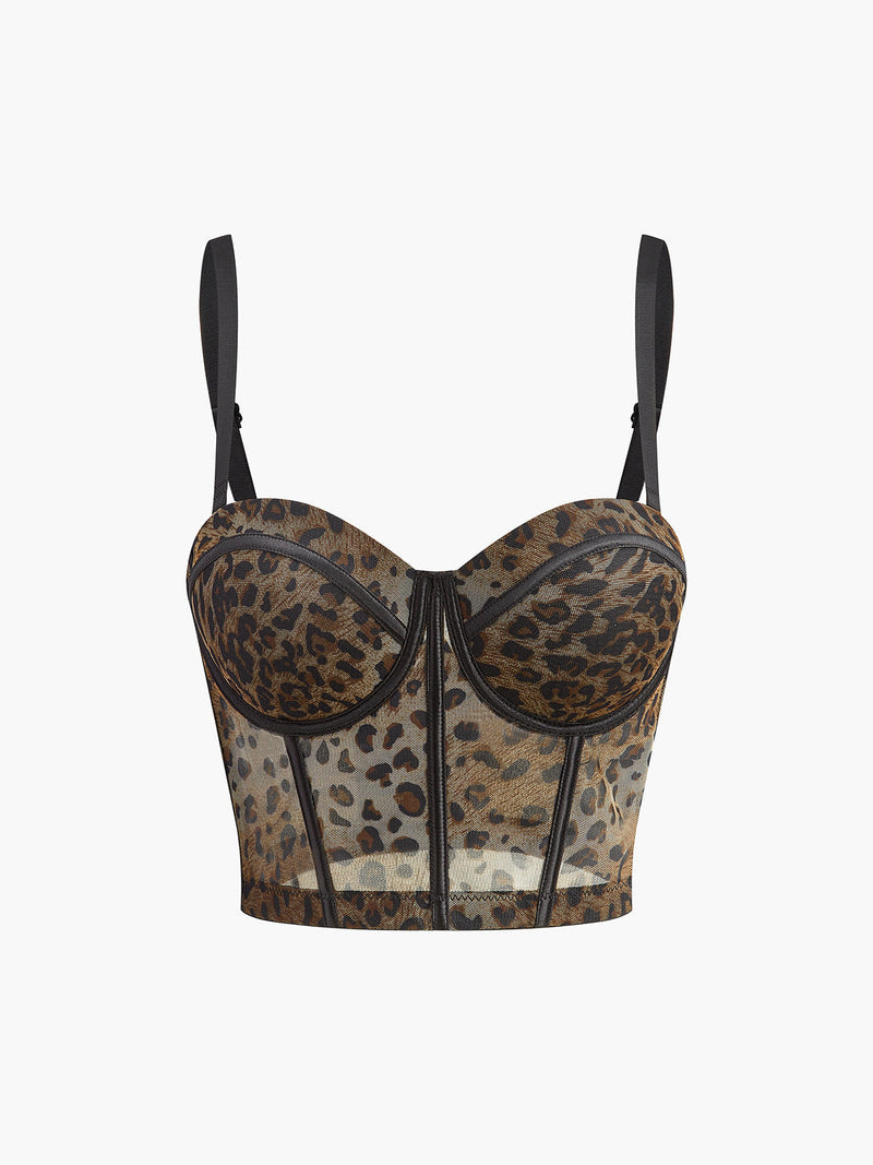 Thea Women's Printed Corset Top | Leopard, Slim Fit, Mesh