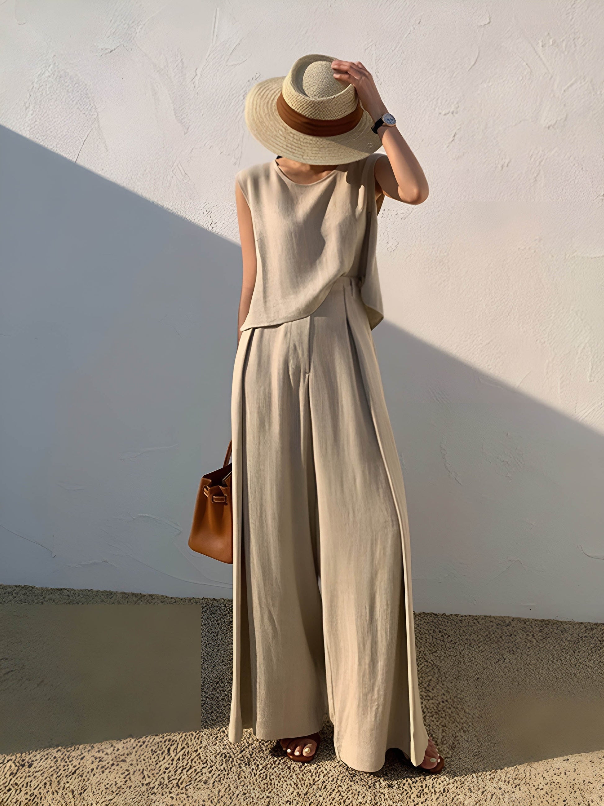 Greta Women's Linen Trousers - full-length view