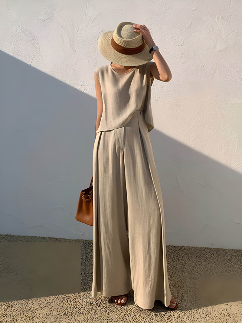 Greta Women's Linen Trousers - full-length view