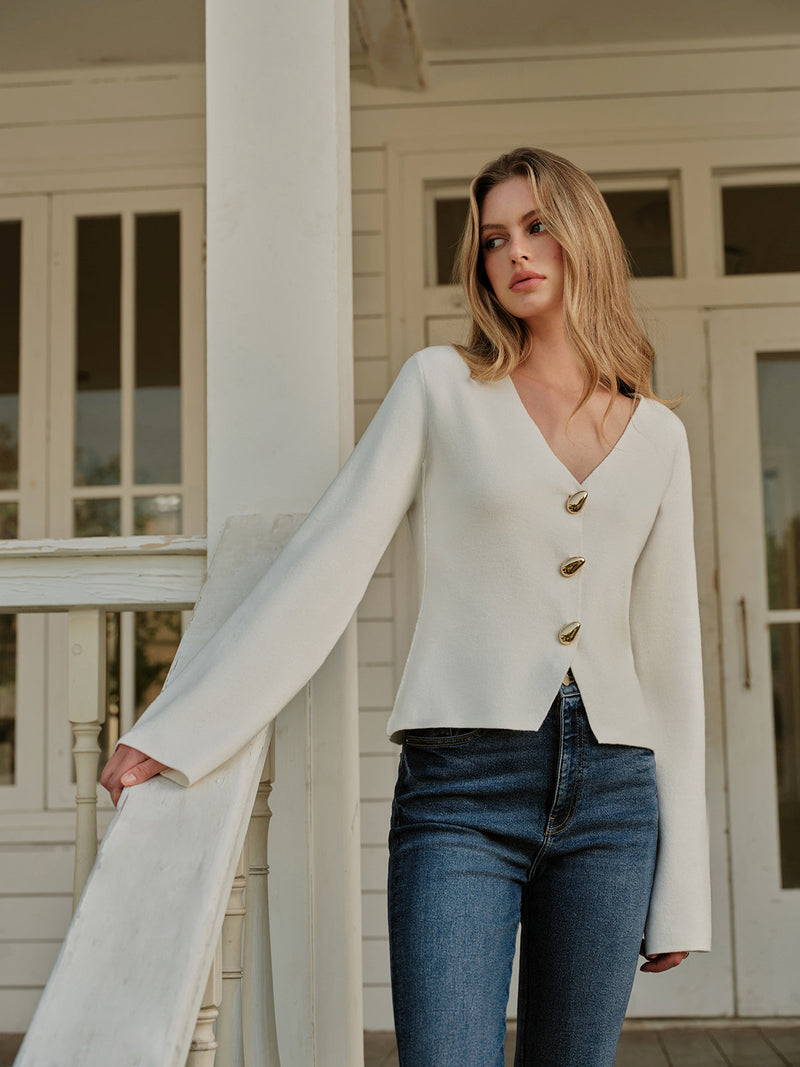 Noor Women's Cardigan | Jersey, V-neck, Button