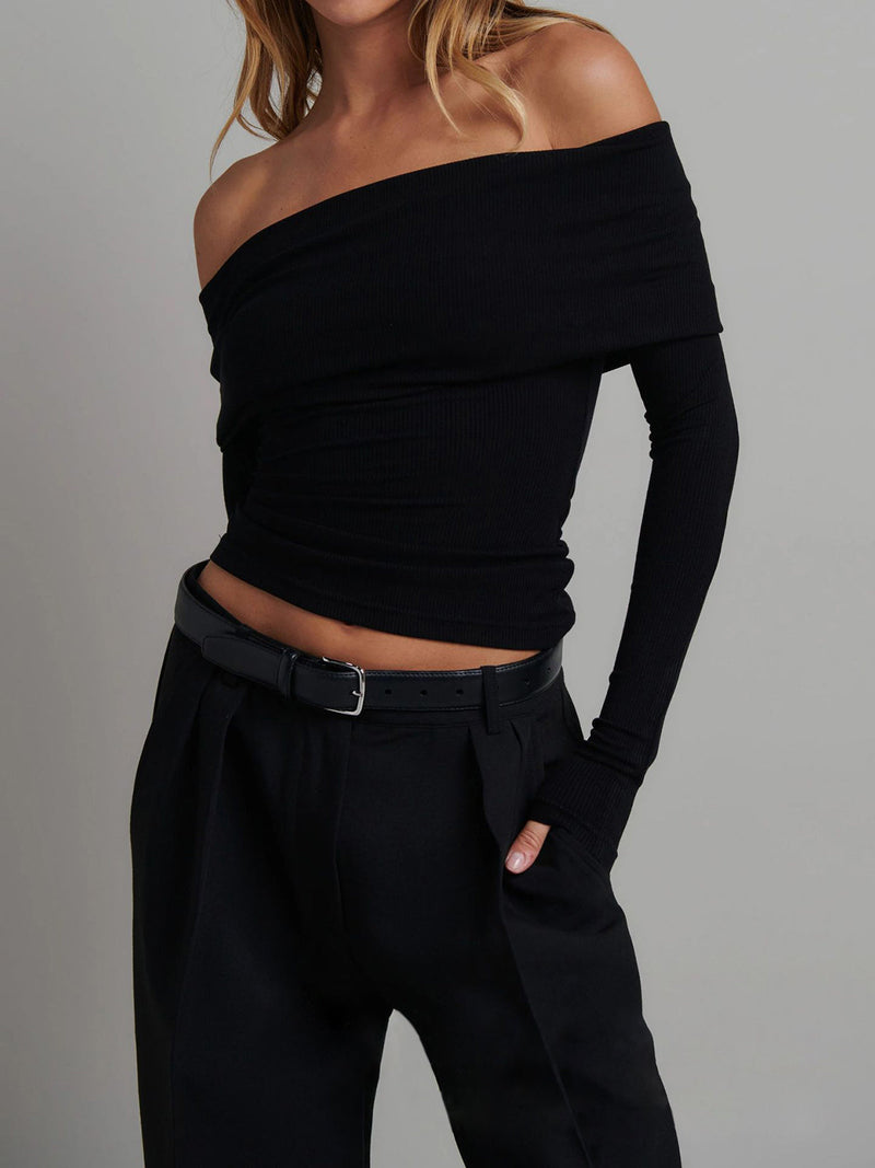 Yvette Women's Shirt | Slim Fit, Off Shoulder, Long Sleeve
