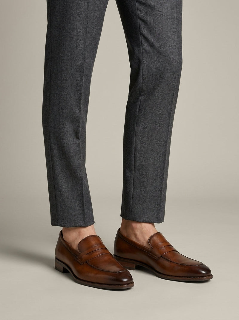Dorian Men's Block Heel Loafers | Slip, Leather, Almond Toe