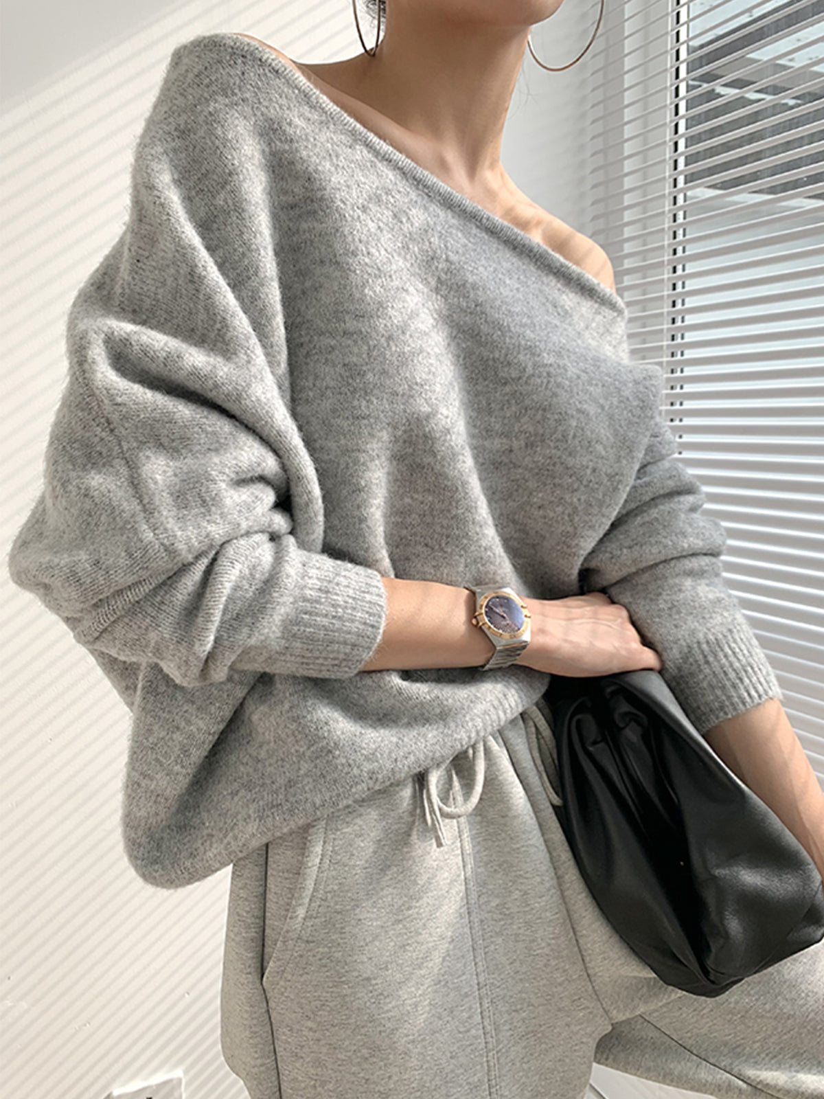 Vienna Women's Asymmetric Sweater - styled view