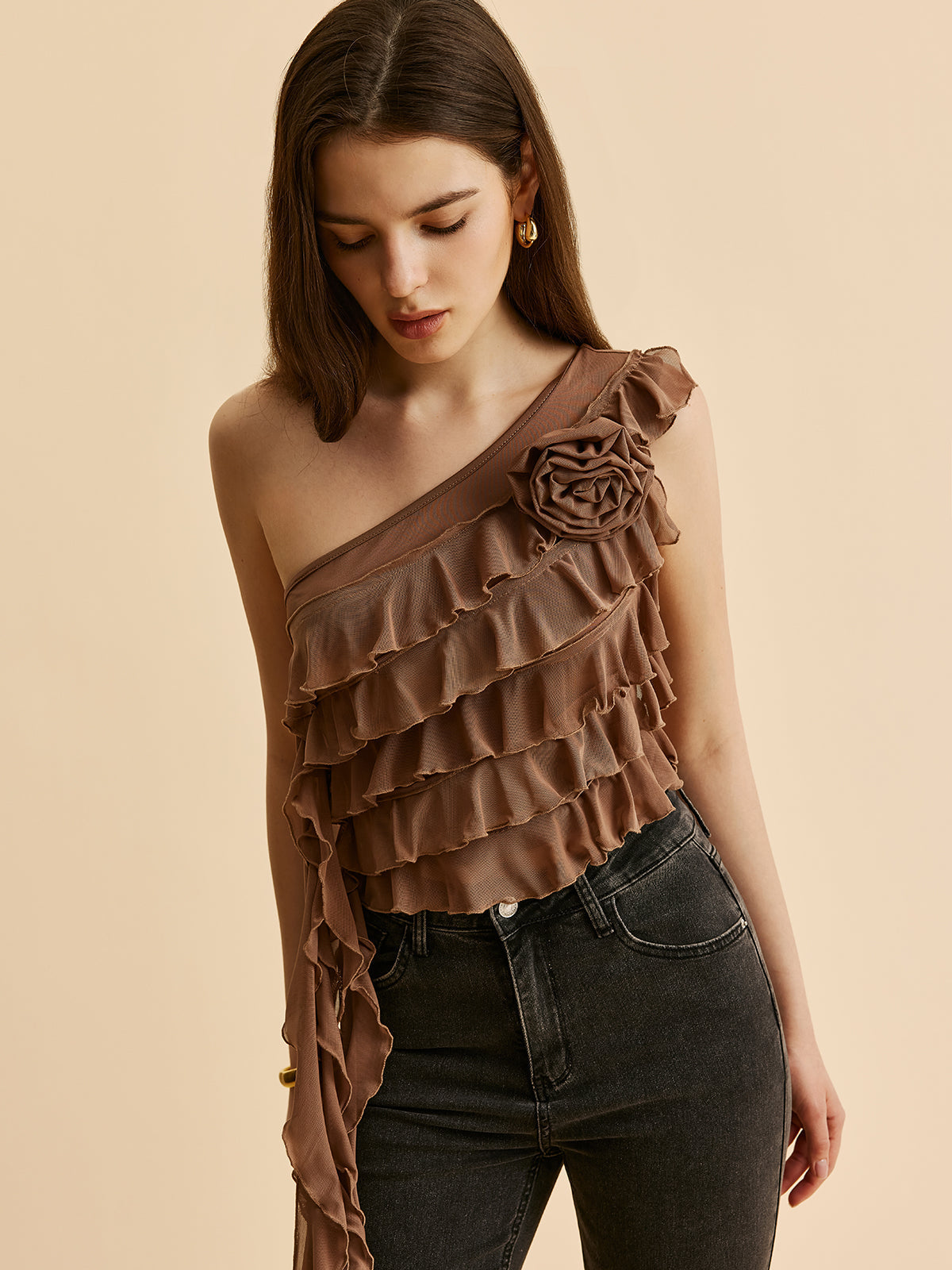Selma Women's Ruffled Top - fabric and finish detail