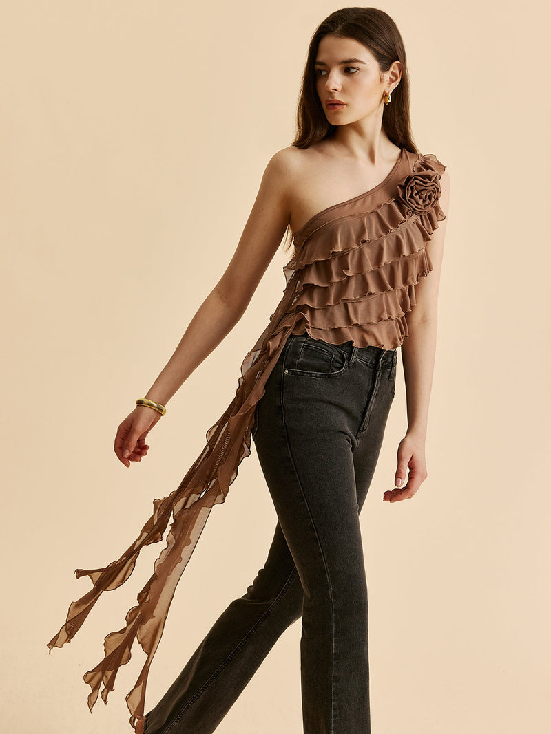 Selma Women's Ruffled Top | Mesh, Jersey, Sleeveless
