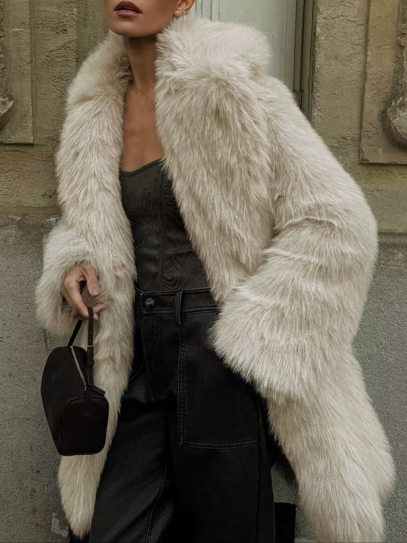 Ava Women's Oversized Coat | Faux Fur, Cotton, Long Sleeve