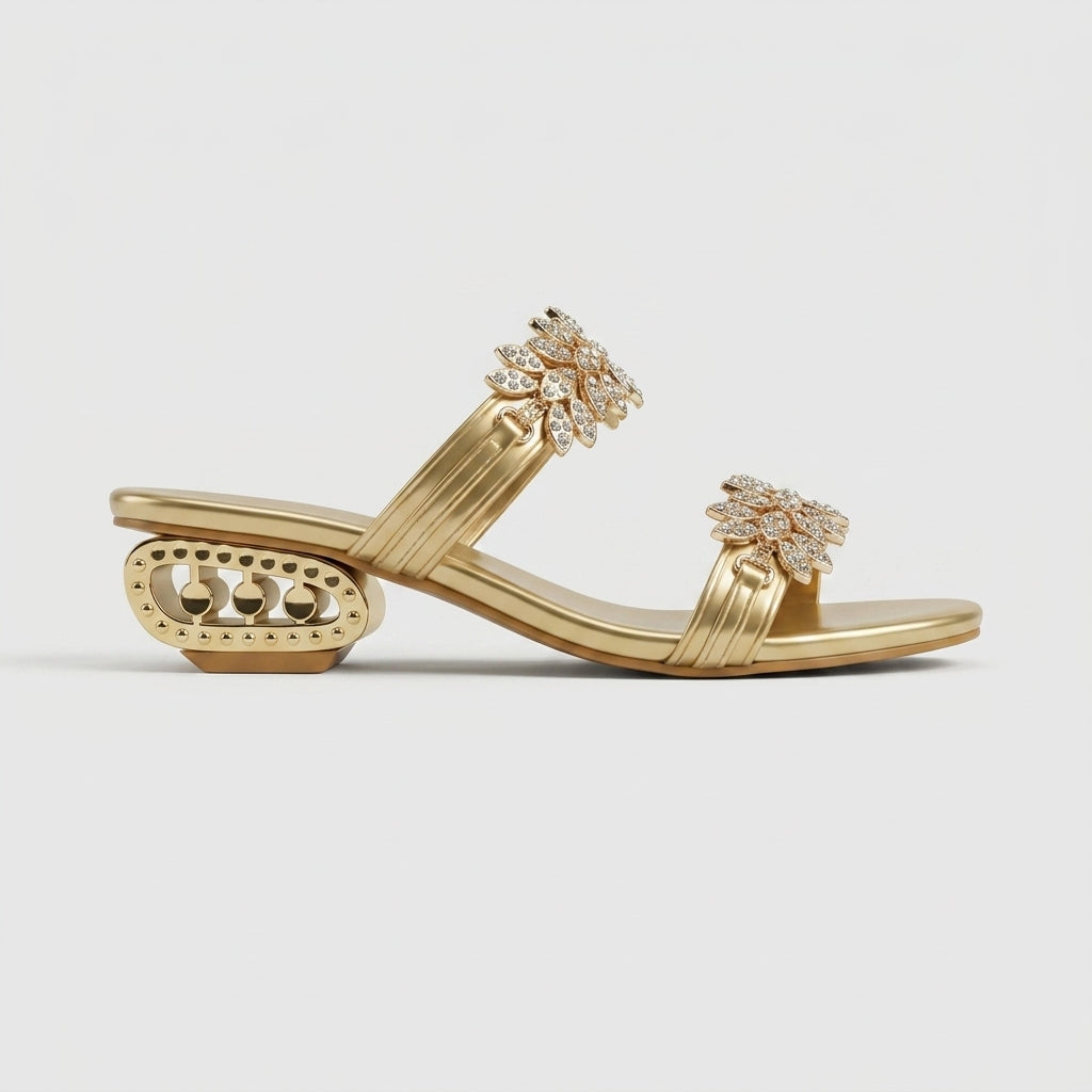 Juliette Women's Block Heel Sandals - fabric and finish detail