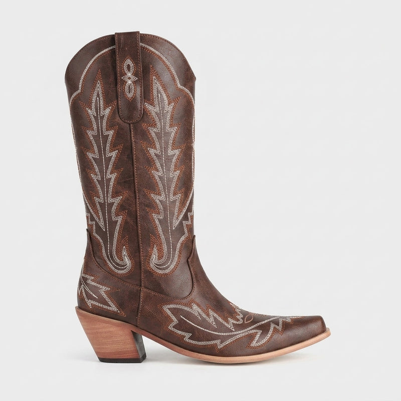 Violette Women's Knee-high Boots | Western, Stacked Heel, Pointed Toe