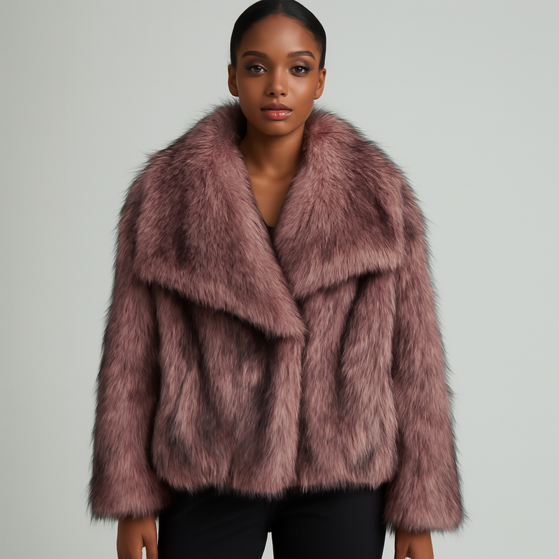 Saskia Women's Jacket | Faux Fur, Lapel, Long Sleeve