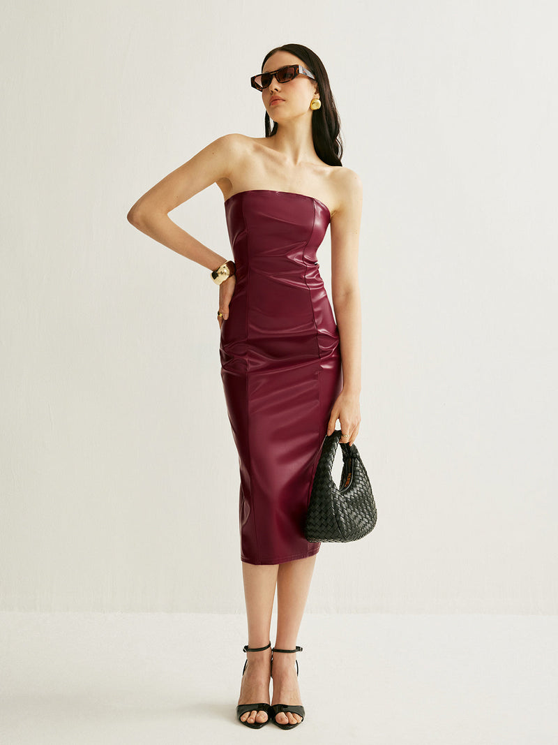 Harlow Women's Dress | Faux Leather, Strapless, Sleeveless