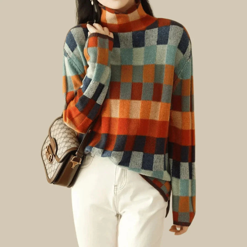 Kira Women's Sweater | Patchwork, Turtleneck