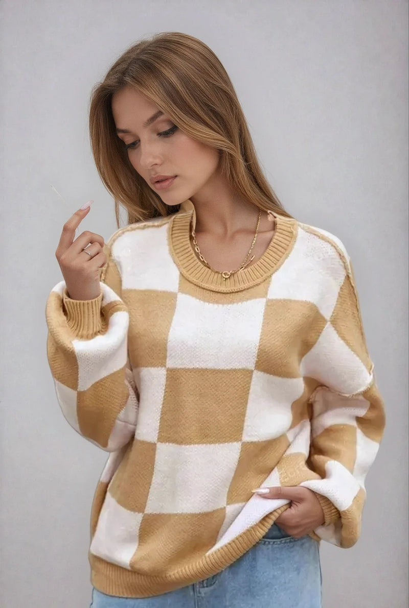 Yara Women's Sweater | Checked, Knit