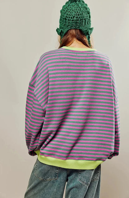 Jolie Women's Striped Sweater - fabric and finish detail