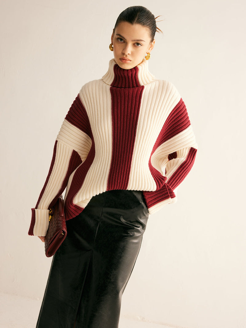 Ava Women's Sweater | Colorblock, Knit, Turtleneck