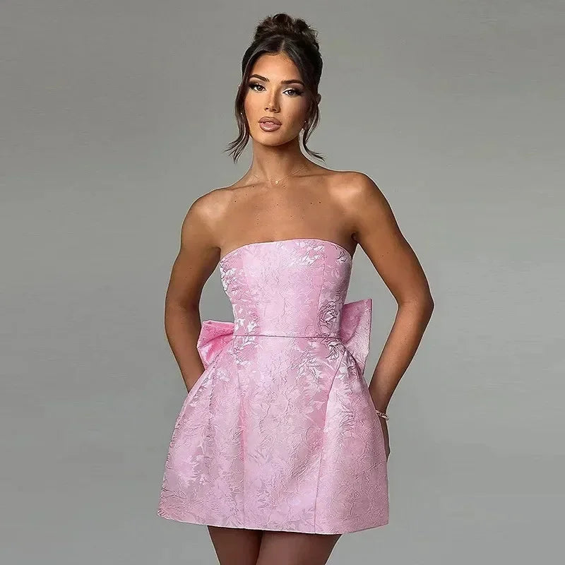 Nora Women's Mini Dress | Bow, Lace, Strapless