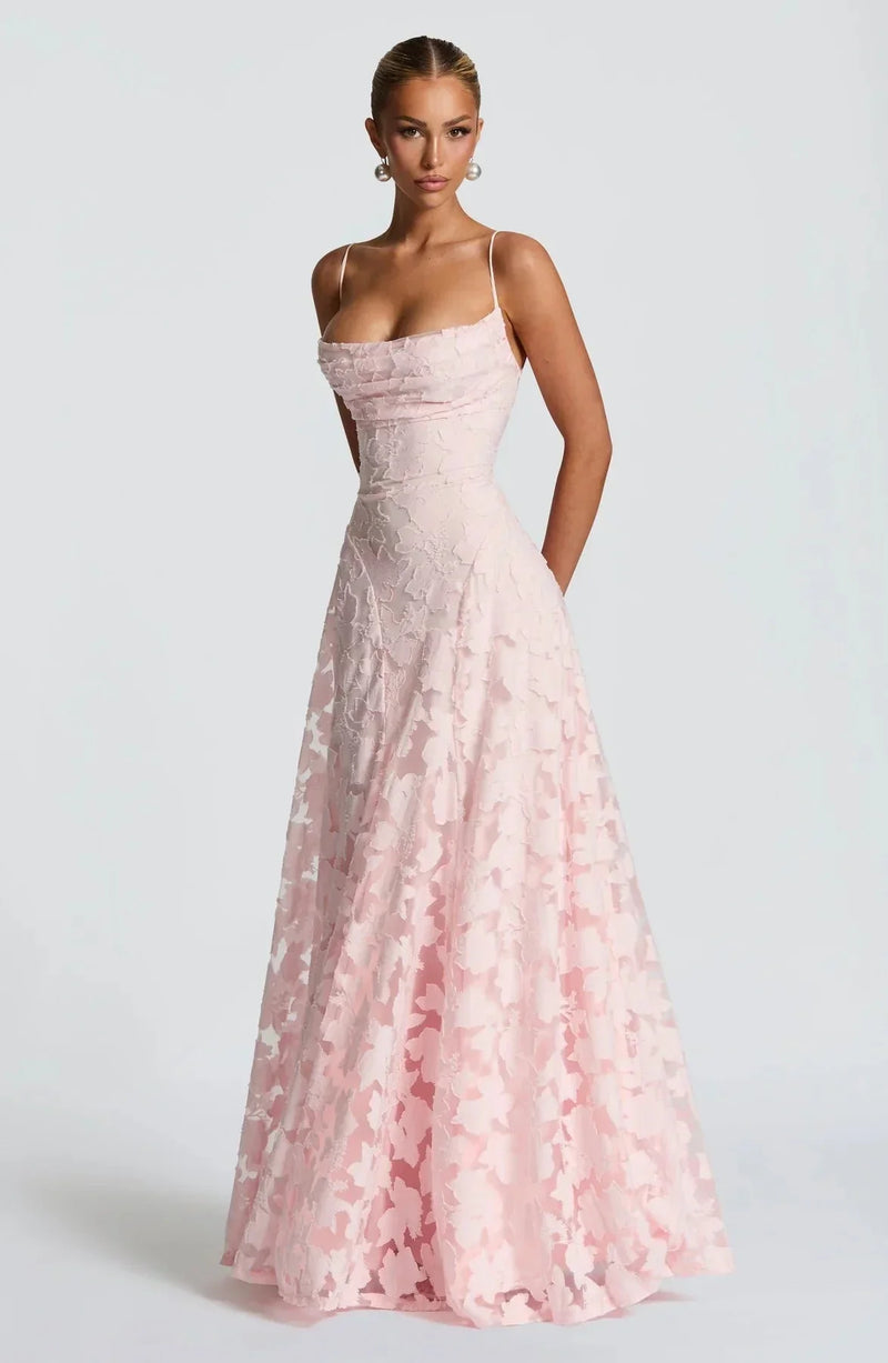 Greta Women's Floral Maxi Dress - fabric and finish detail