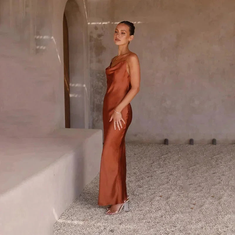 Beatrix Women's Satin Maxi Dress - shown in use