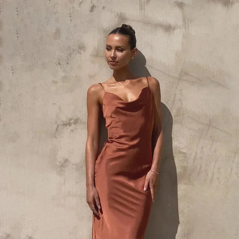 Beatrix Women's Satin Maxi Dress - styled view