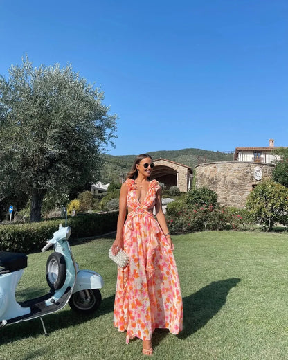 Jolie Women's Floral Maxi Dress - fabric and finish detail