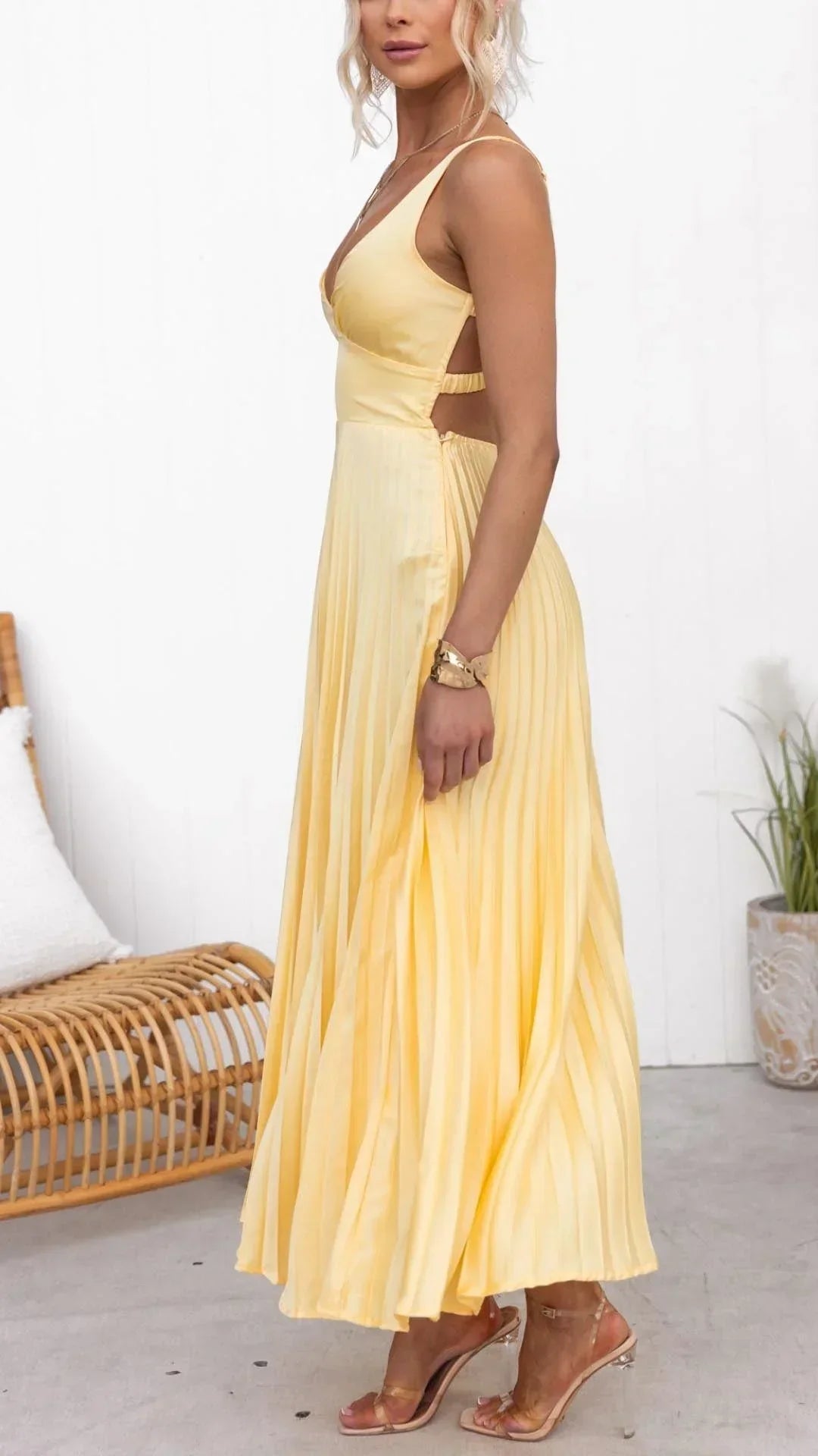 Edith Women's Pleated Maxi Dress - fabric and finish detail