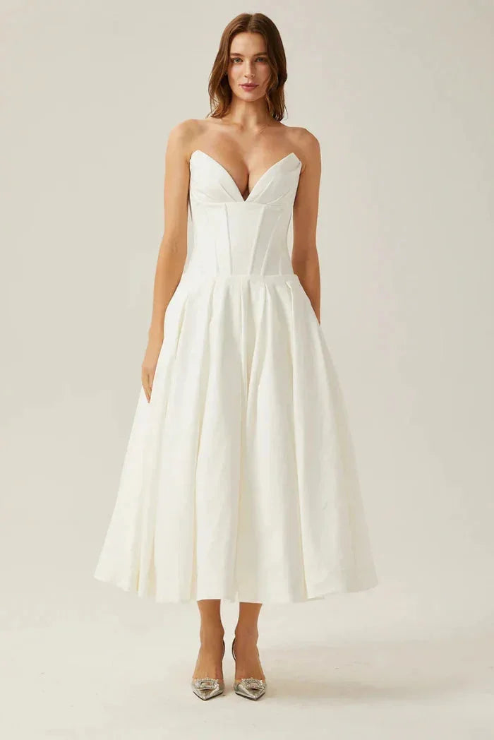 Noor Women's Midi Dress | Corset, Flared, Strapless