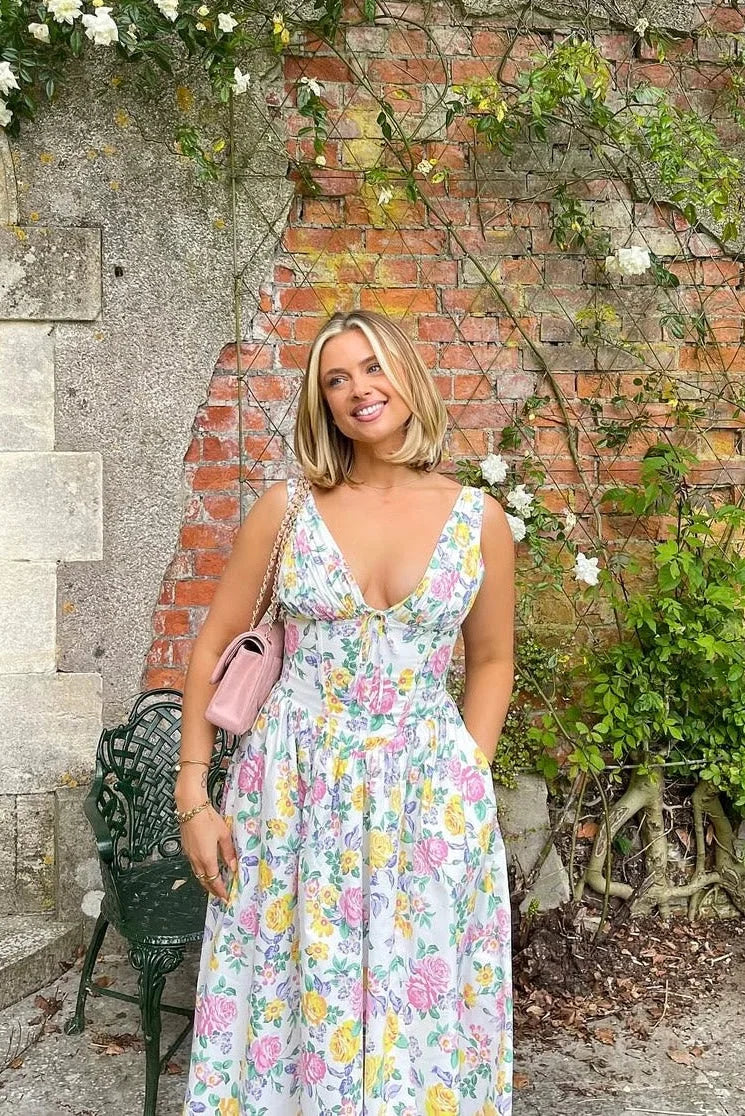 Maren Women's Floral Midi Dress - fabric and finish detail