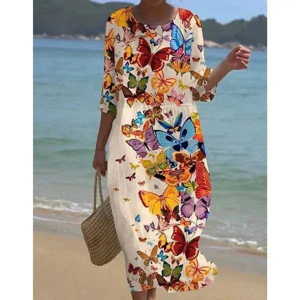 Thea Women's Floral Midi Dress - flat lay