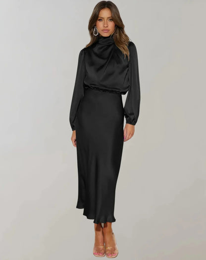 Rhea Women's Satin Midi Dress - front view