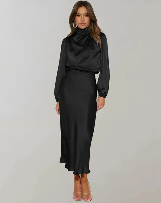 Rhea Women's Satin Midi Dress - front view