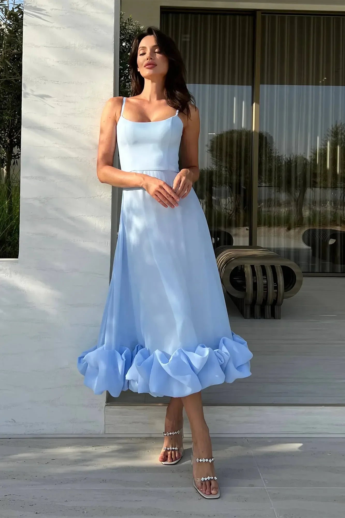 Willa Women's Ruffled Midi Dress - fabric and finish detail