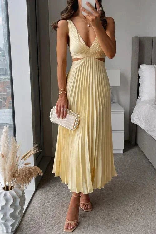 Rhea Women's Pleated Midi Dress - full-length view