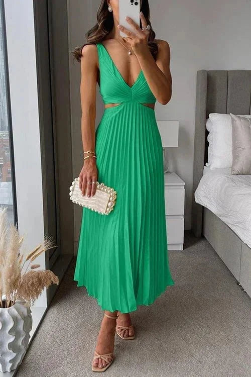 Rhea Women's Pleated Midi Dress - styled view