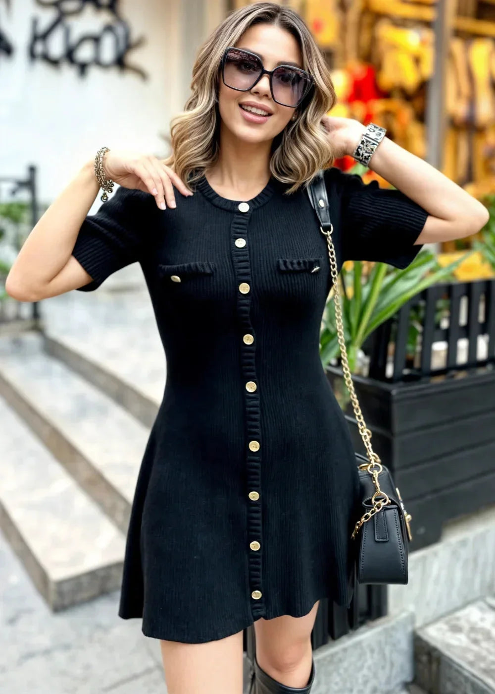 Rosa Women's Ribbed Knit Mini Dress - styled view